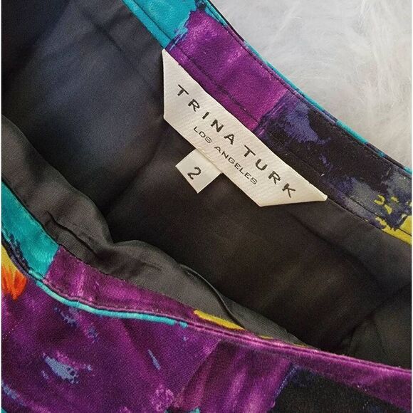 Trina Turk Multi-Color Abstract  Pleated Skirt  Sz:2 - Picture 5 of 7